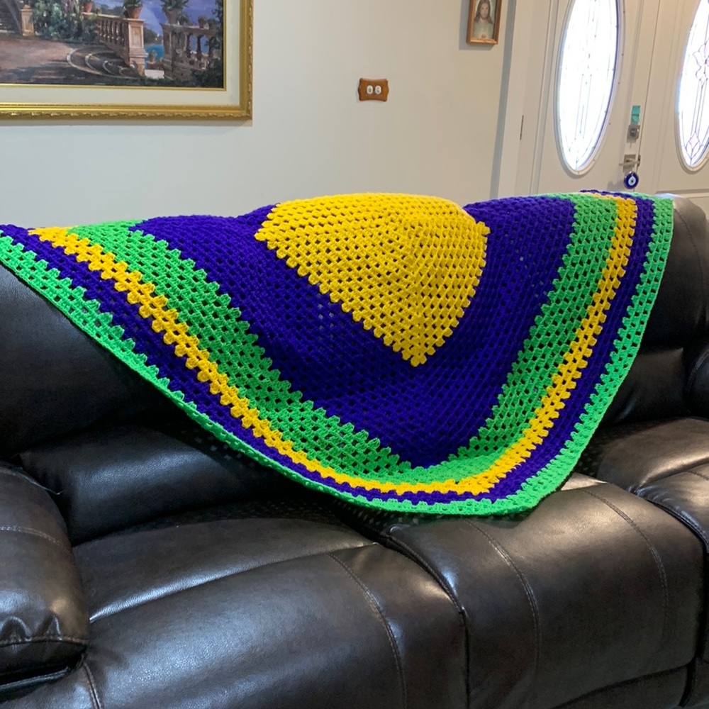 Mardi Gras theme hand crochet quilt/throw